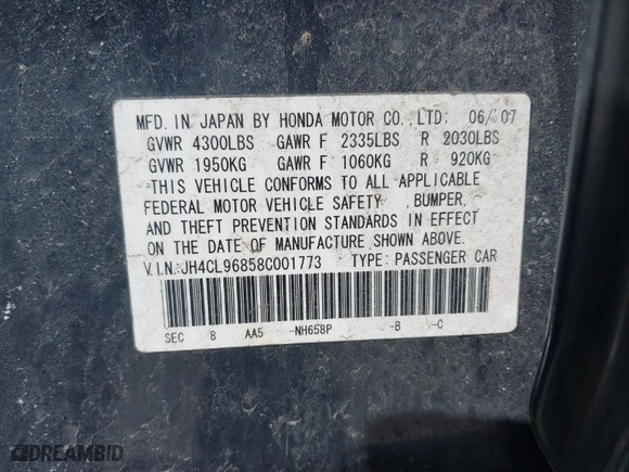 2008 Acura TSX with VIN JH4CL96858C001773, listed as a IAAI auction lot 41770638 with 170763 miles. Bid and sale history available at carsss.com. Image 9.