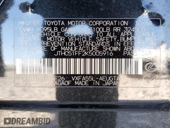 2019 Lexus LS 500 with VIN JTHC51FF2K5005916, listed as a Copart auction lot 45808375 with 13,326 mi miles and Salvage title. Bid and sale history available at DreamBid. Image 15.