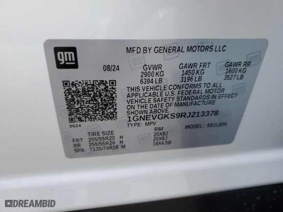 2024 Chevrolet Traverse AWD LT with VIN 1GNEVGKS9RJ213378, listed as a Copart auction lot 87401814 with 0 mi miles and Salvage Title. Bid and sale history available at carsss.com. Image 13.