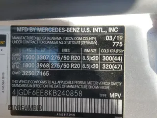 2019 Mercedes-Benz GLS with VIN 4JGDF6EE8KB240858, listed as a Copart auction lot 72847413 with 23,249 mi miles. Bid and sale history available at carsss.com. Image 12.