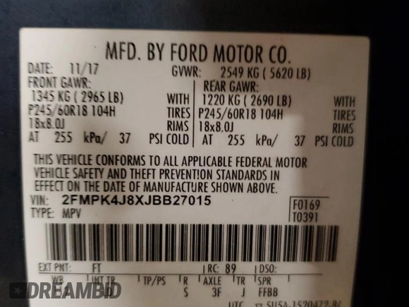 2018 Ford Edge SEL with VIN 2FMPK4J8XJBB27015, listed as a Copart auction lot 47359305 with 71,426 mi miles and Clean Title. Bid and sale history available at carsss.com. Image 14.