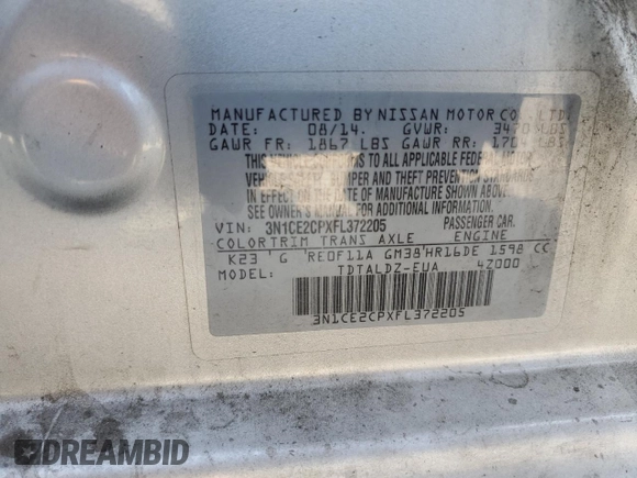 2015 Nissan Note SV z VIN 3N1CE2CPXFL372205, wystawiony jako Copart lot #61229735 z przebiegiem 91 889 mil mil oraz Szkoda całkowita • Salvage title. Historia ofert i sprzedaży dostępna na DreamBid. Obrazek 12.