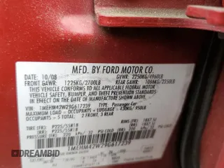 2009 Mercury Sable Premier with VIN 1MEHM42W29G617239, listed as a Copart auction lot 55176425 with 191,208 mi miles and Salvage title. Bid and sale history available at DreamBid. Image 12.