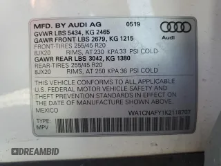 2019 Audi Q5 Prestige с VIN WA1CNAFY1K2118707, выставлен на аукционе Copart как лот 57308405 с пробегом 58 562 миль миль и Списание • Salvage title. История ставок и продаж доступна на DreamBid. Изображение 13.