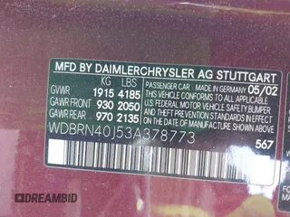 2003 Mercedes-Benz C 230 Kompressor with VIN WDBRN40J53A378773, listed as a IAAI auction lot 42208153 with Not provided miles and . Bid and sale history available at DreamBid. Image 9.