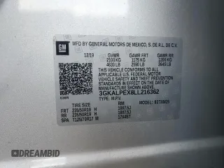 2020 GMC Terrain SLT with VIN 3GKALPEX8LL216362, listed as a Copart auction lot 58950355 with 58,934 mi miles and Salvage title. Bid and sale history available at DreamBid. Image 13.