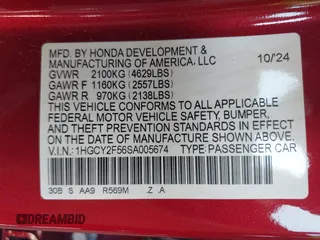 2025 Honda Accord Sport with VIN 1HGCY2F56SA005674, listed as a IAAI auction lot 42374923 with 5,278 mi miles and . Bid and sale history available at DreamBid. Image 9.