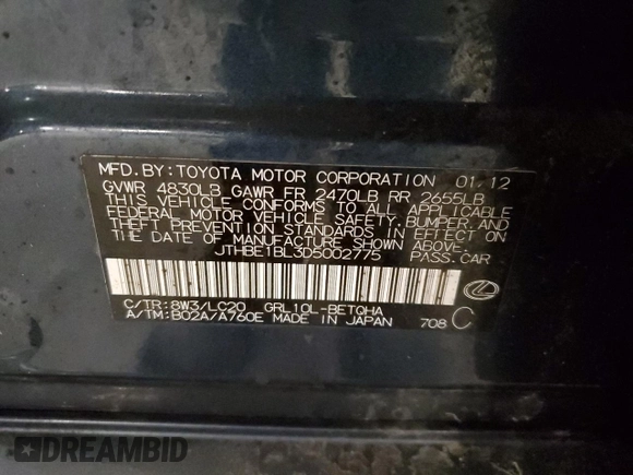 2013 Lexus GS 350 with VIN JTHBE1BL3D5002775, listed as a Copart auction lot 46820945 with 184,822 mi miles and Salvage Title. Bid and sale history available at DreamBid. Image 14.