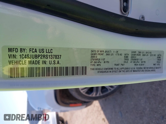 2024 Jeep Wagoneer Series II with VIN 1C4SJUBP2RS137837, listed as a IAAI auction lot 42495526 with 40,019 mi miles and . Bid and sale history available at DreamBid. Image 9.