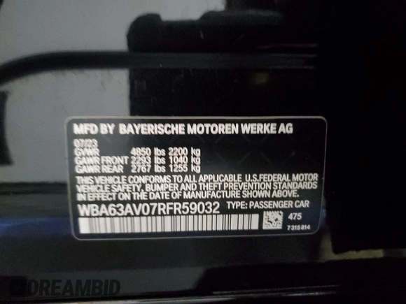 2024 BMW 4 Series 430i with VIN WBA63AV07RFR59032, listed as a Copart auction lot 72823964 with 24,687 mi miles and Clean Title. Bid and sale history available at DreamBid. Image 12.
