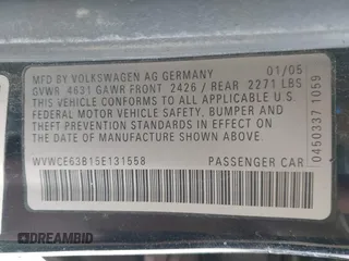 2005 Volkswagen Passat GLS z VIN WVWCE63B15E131558, wystawiony jako IAAI lot #42069590 z przebiegiem 241 886 mil mil oraz . Historia ofert i sprzedaży dostępna na DreamBid. Obrazek 9.