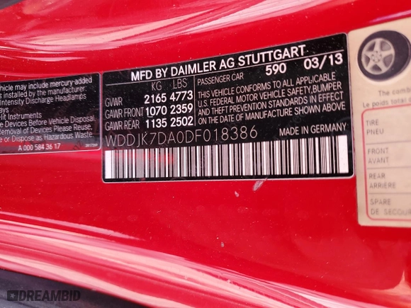 2013 Mercedes-Benz SL-Class SL 550 with VIN WDDJK7DA0DF018386, listed as a Copart auction lot 73296154 with 100,882 mi miles and Salvage Title. Bid and sale history available at carsss.com. Image 12.