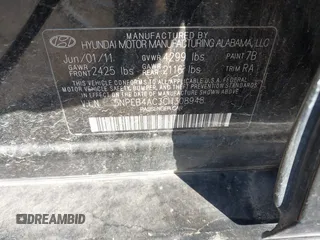 2012 Hyundai Sonata GLS with VIN 5NPEB4AC3CH308948, listed as a IAAI auction lot 41981220 with 147,114 mi miles and . Bid and sale history available at DreamBid. Image 9.