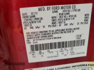 2013 Ford F-150 XL with VIN 1FTFW1ET7DFC96364, listed as a Copart auction lot 45650675 with 122,897 mi miles and Clean Title. Bid and sale history available at carsss.com. Image 12.