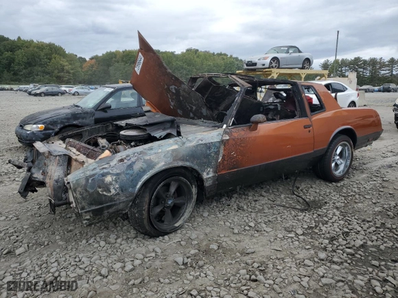 1985 Chevrolet Monte Carlo Sport SS with VIN 1G1GZ37G6FR114333, listed as a Copart auction lot 72896644 with 0 mi miles and Salvage Title. Bid and sale history available at carsss.com. Image 1.