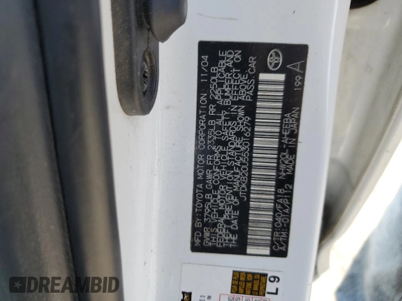 2005 Toyota Prius with VIN JTDKB20U553016279, listed as a Copart auction lot 55313885 with 219,516 mi miles and Salvage Title. Bid and sale history available at DreamBid. Image 12.
