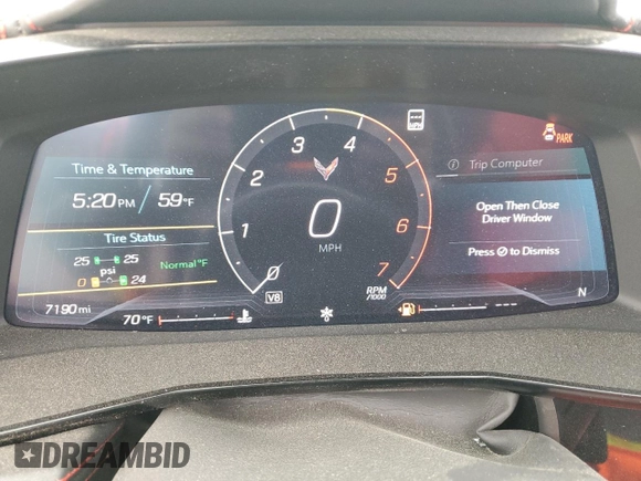 2021 Chevrolet Corvette 3LT with VIN 1G1YC3D45M5103473, listed as a Copart auction lot 72562414 with 7,190 mi miles and Salvage title. Bid and sale history available at DreamBid. Image 9.