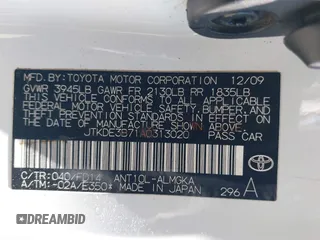 2010 Scion tC z VIN JTKDE3B71A0313020, wystawiony jako IAAI lot #42308791 z przebiegiem 177 716 mil mil oraz . Historia ofert i sprzedaży dostępna na DreamBid. Obrazek 9.