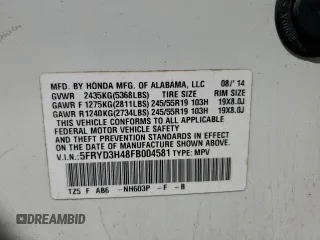 2015 Acura MDX Technology with VIN 5FRYD3H48FB004581, listed as a Copart auction lot 55024755 with 103,556 mi miles and Salvage title. Bid and sale history available at DreamBid. Image 13.