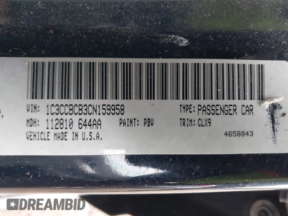2012 Chrysler 200 Limited with VIN 1C3CCBCB3CN159958, listed as a IAAI auction lot 41811994 with 137,942 mi miles. Bid and sale history available at carsss.com. Image 9.