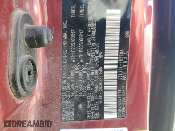 2017 Toyota Sienna LE Auto Access Seat with VIN 5TDKZ3DC3HS820585, listed as a Copart auction lot 64637025 with 288,501 mi miles and Clean title. Bid and sale history available at DreamBid. Image 13.