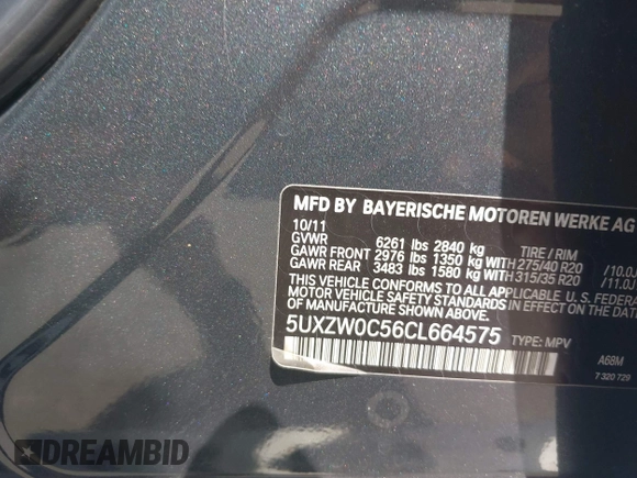 2012 BMW X5 35d with VIN 5UXZW0C56CL664575, listed as a IAAI auction lot 42559674 with 157,554 mi miles and . Bid and sale history available at DreamBid. Image 9.
