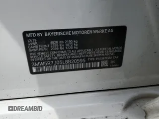 2020 BMW 3 Series 330i xDrive with VIN 3MW5R7J05L8B20595, listed as a Copart auction lot 51550985 with 0 mi miles and Salvage Title. Bid and sale history available at carsss.com. Image 13.