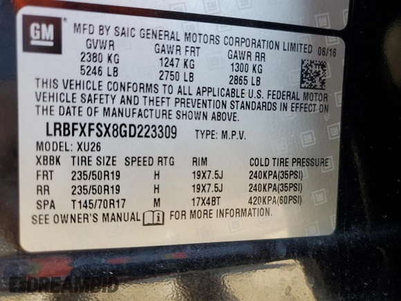 2016 Buick Envision Premium II with VIN LRBFXFSX8GD223309, listed as a Copart auction lot 72771584 with 110,778 mi miles and Salvage Title. Bid and sale history available at carsss.com. Image 15.