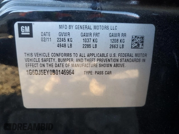 2011 Cadillac CTS Performance with VIN 1G6DJ5EY0B0146964, listed as a Copart auction lot 42524475 with 135,514 mi miles and Salvage Title. Bid and sale history available at carsss.com. Image 12.