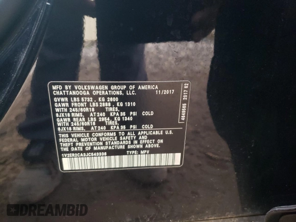 2018 Volkswagen Atlas SEL with VIN 1V2ER2CA3JC543336, listed as a Copart auction lot 88671255 with 141,195 mi miles and Clean title. Bid and sale history available at DreamBid. Image 14.