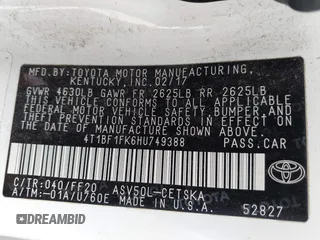 2017 Toyota Camry XLE with VIN 4T1BF1FK6HU749388, listed as a IAAI auction lot 42025233 with 115,969 mi miles and . Bid and sale history available at DreamBid. Image 9.