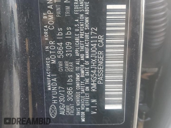2018 Genesis G90 Ultimate with VIN KMHG54JHXJU041172, listed as a Copart auction lot 46804345 with 39,727 mi miles and Salvage Title. Bid and sale history available at DreamBid. Image 13.