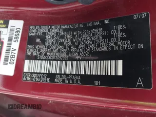2007 Toyota Sienna CE with VIN 5TDZK23C07S092995, listed as a IAAI auction lot 41824350 with 181,356 mi miles and . Bid and sale history available at DreamBid. Image 9.
