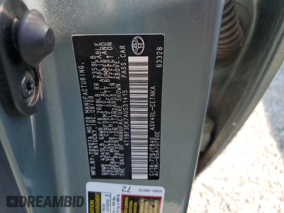 2010 Toyota Camry with VIN 4T1BF3EK7AU531415, listed as a Copart auction lot 50368005 with 171,330 mi miles and Salvage Title. Bid and sale history available at DreamBid. Image 14.