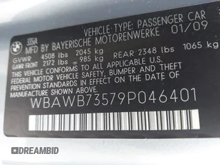 2009 BMW 3 Series 335i with VIN WBAWB73579P046401, listed as a IAAI auction lot 42650813 with 85,239 mi miles and . Bid and sale history available at DreamBid. Image 9.