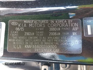 2016 Kia Forte LX with VIN KNAFX4A63G5506920, listed as a IAAI auction lot 41924410 with 120,451 mi miles. Bid and sale history available at carsss.com. Image 9.