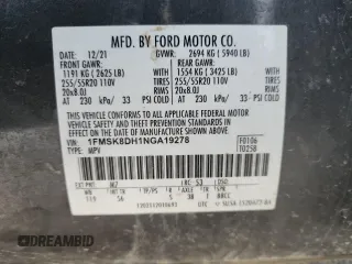 2022 Ford Explorer XLT с VIN 1FMSK8DH1NGA19278, выставлен на аукционе Copart как лот 61807345 с пробегом 67 659 миль миль и Списание • Salvage title. История ставок и продаж доступна на DreamBid. Изображение 13.