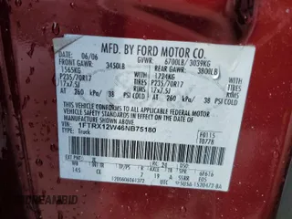 2006 Ford F-150 STX with VIN 1FTRX12W46NB75180, listed as a Copart auction lot 48231805 with 201,540 mi miles and Salvage Title. Bid and sale history available at carsss.com. Image 12.