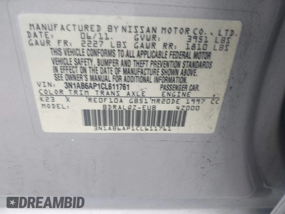 2012 Nissan Sentra SR with VIN 3N1AB6AP1CL611761, listed as a IAAI auction lot 42499505 with 195,000 mi miles and . Bid and sale history available at DreamBid. Image 9.