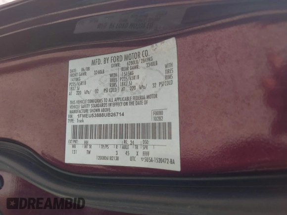 2008 Ford Explorer Sport Trac Limited with VIN 1FMEU53888UB26714, listed as a IAAI auction lot 42824005 with 102,931 mi miles and . Bid and sale history available at DreamBid. Image 9.