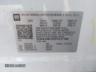 2023 Chevrolet Equinox RS with VIN 3GNAXMEG0PS137169, listed as a IAAI auction lot 41188861 with 41,178 mi miles. Bid and sale history available at carsss.com. Image 9.