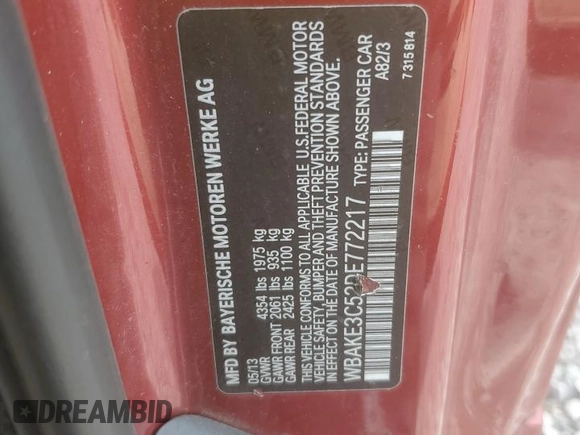 2013 BMW 3 Series 328i with VIN WBAKE3C52DE772217, listed as a Copart auction lot 43498765 with 150,992 mi miles and Salvage Title. Bid and sale history available at DreamBid. Image 14.