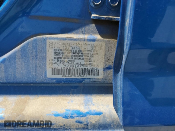 2020 Nissan Sentra with VIN N1AB8CV5LY238119, listed as a Copart auction lot 62393025 with Not provided miles and Clean title. Bid and sale history available at DreamBid. Image 12.