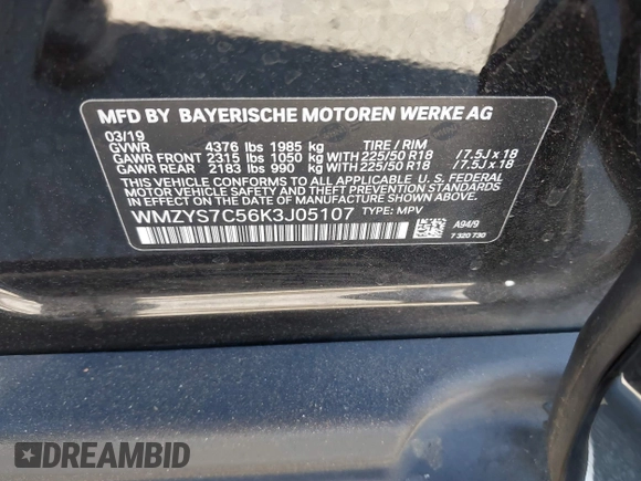 2019 MINI Countryman Cooper z VIN WMZYS7C56K3J05107, wystawiony jako IAAI lot #41331512 z przebiegiem 64 089 mil mil oraz . Historia ofert i sprzedaży dostępna na DreamBid. Obrazek 9.