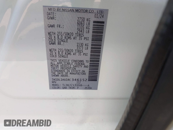 2024 Infiniti QX60 Autograph z VIN 5N1DL1HU1RC346152, wystawiony jako IAAI lot #42468045 z przebiegiem 23 868 mil mil oraz . Historia ofert i sprzedaży dostępna na DreamBid. Obrazek 9.