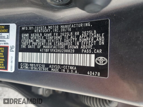 2017 Toyota Camry XLE z VIN 4T1BF1FK0HU298829, wystawiony jako Copart lot #58842085 z przebiegiem 171 569 mil mil oraz Szkoda całkowita • Salvage title. Historia ofert i sprzedaży dostępna na DreamBid. Obrazek 12.