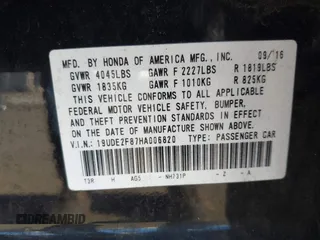 2017 Acura ILX w/Premium/A-SPEC Pkg with VIN 19UDE2F87HA006820, listed as a IAAI auction lot 39234501 with 44,058 mi miles. Bid and sale history available at carsss.com. Image 9.