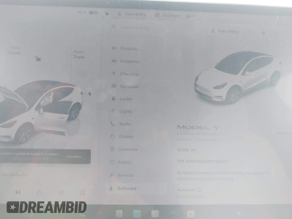 2023 Tesla Model Y Long Range with VIN 7SAYGAEEXPF776370, listed as a IAAI auction lot 42127512 with 27,120 mi miles and . Bid and sale history available at DreamBid. Image 7.