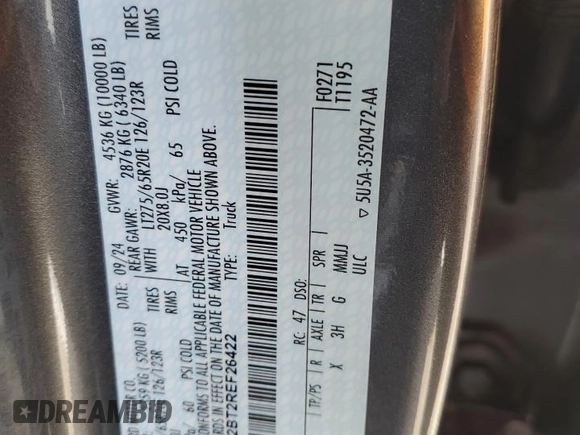 2024 Ford F-250 XL с VIN 1FT7W2BT2REF26422, выставлен на аукционе Copart как лот 55667925 с пробегом 18 046 миль миль и Списание • Salvage title. История ставок и продаж доступна на DreamBid. Изображение 12.