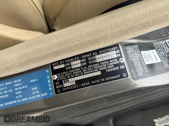 1989 Mercedes-Benz 300 E с VIN WDBEA30D2KB022367, выставлен на аукционе Copart как лот 60087495 с пробегом 76 930 миль миль и Чистый • Clean title. История ставок и продаж доступна на DreamBid. Изображение 10.